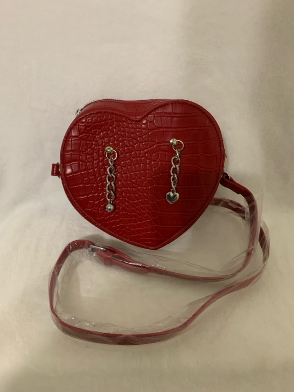 Red Heart-Shaped Crossbody Bag with Chain Accent